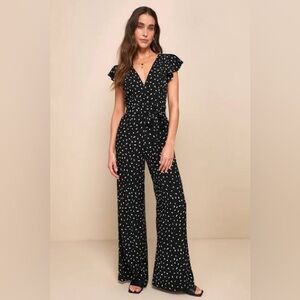 Lulus Elegant Black and White Polka Dot Romper Jumpsuit